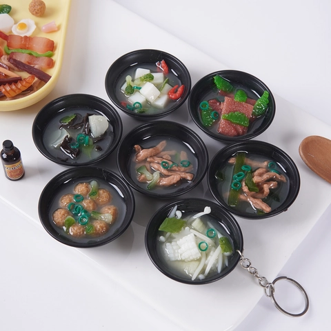 Mini Simulation Soupe Miso Japonaise Soupe De Bœuf Et Côtes Nourriture Porte-Clés Résine PVC Micro Paysage Pendentif Sac