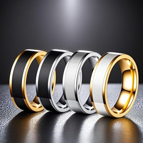 Minimalist Stainless Steel Band Ring Waterproof Non-Fading Geometric Enamel Inlay Fashion Jewelry For Men Women