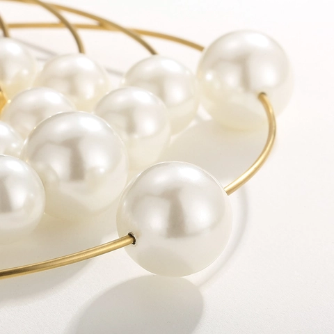Edelstahl Choker Halskette Für Damen Vergoldet Offener Halsreif Mit Großen Künstliche Perlenimitaten Geometrischer Schmuck