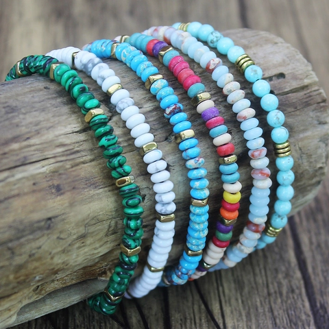 Handgefertigtes Naturstein Perlenarmband Mit Kupfer Distanzstücken Verstellbares Geflochtenes Bohemisches Ethno Schmuck Für Damen Herren