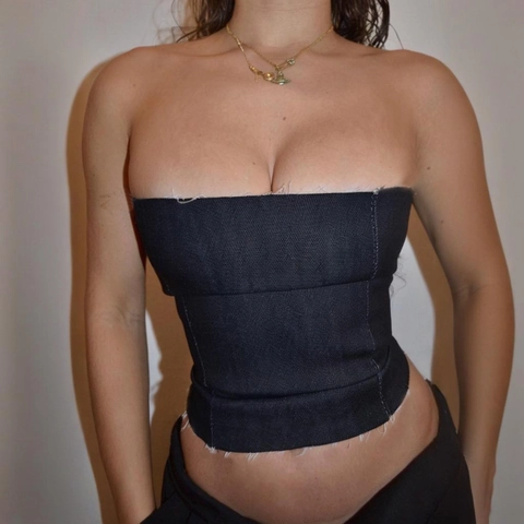 Women Denim Tube Top Strapless Raw Hem Slim Fit Smocked Back Sexy Summer Streetwear Bandeau Crop Top
