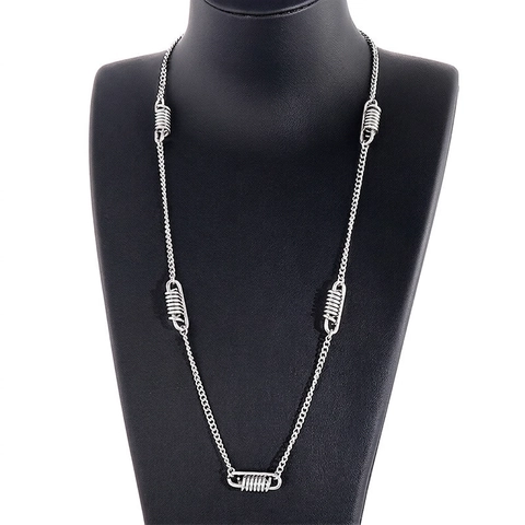 Collana A Catena Lunga In Acciaio Inossidabile Con Elementi Decorativi A Molla Stile Punk Hip Hop Per Uomini Donne