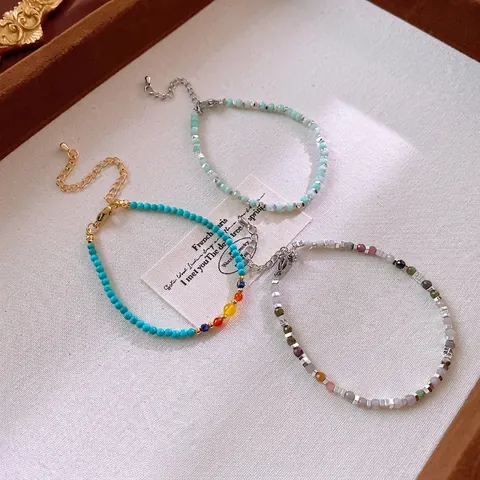 Facettiertes Naturstein Perlenarmband Türkis Bunte Perlen Verstellbar Vintage Elegant Handschmuck Für Damen