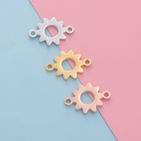 Sun Shape Jewelry Connector 304 Stainless Steel Double Hole Mirror Polishing DIY Necklace Bracelet Linker Accessory