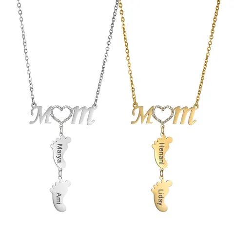Collana Cuore MOM In Acciaio Inossidabile Zircone Ciondolo Impronta Bambino Gioielli Regalo Madre