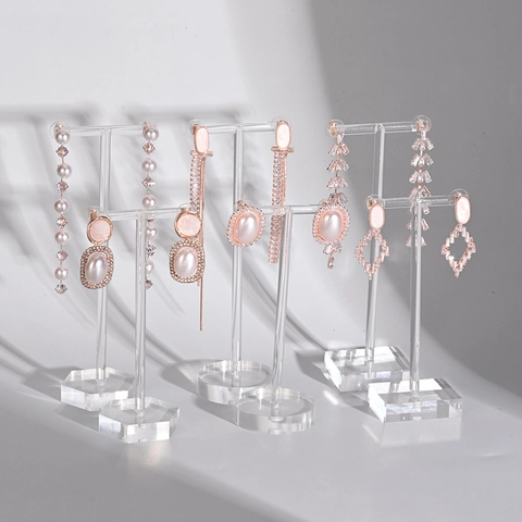 Acrylic Earring Display Stand T-Shape Jewelry Organizer For Studs Dangle Earrings Countertop Showcase Photography Props