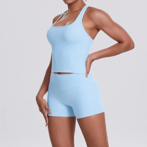 Damen Yoga Outfits Racerback Tank Top Und Shorts Mit Hoher Taille Fitnessstudio Workout Sportbekleidung Elastisch