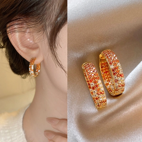 Huggie Hoop Ohrringe Legierung Vergoldet Orange Weiß Zirkonia Vintage Elegant Schmuck Für Damen