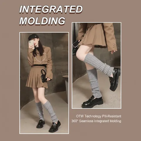 Women Wool Blend Leg Warmers Knitted Ribbed Thermal Slouch Socks Winter Soft Anti-Pilling Solid Color