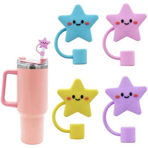 Silicone Smiling Star Straw Topper Dustproof Reusable Straw Cap For Large Capacity Cup Cartoon Drinkware Accessories Gift
