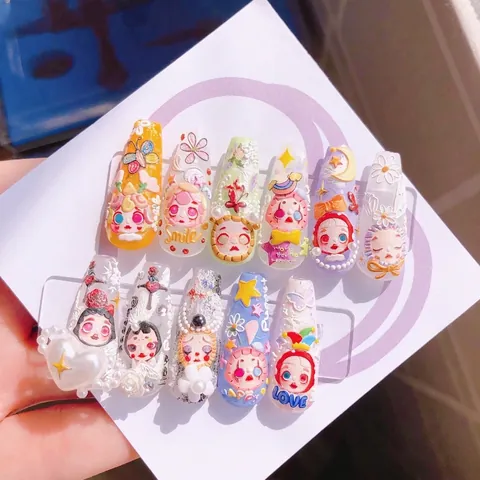3D Embossed Puppet Doll Nail Art Stickers Japanese Cute Cartoon DIY Manicure Decals For Women