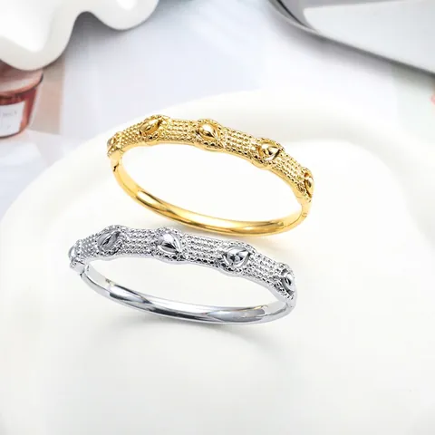 Brazalete Articulado de Acero Inoxidable Vintage para Mujer Chapado en Oro 18K Relieve Gota de Agua Joyería Ovalada