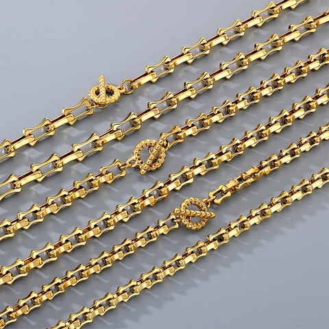Collar Y Pulsera De Acero Inoxidable Con Cadena De Eslabones De Bambú Hip Hop Y Cierre OT De Diamantes