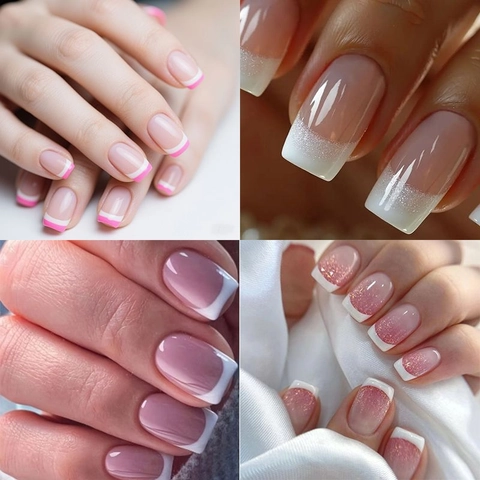French Press On Nails ABS Square Coffin Shape Glossy Glitter Gradient Elegant Artificial Fingernails With Jelly Glue And Nail File