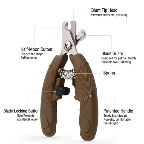 Pet Nail Clipper Stainless Steel Sharp Grooming Tool With Safety Guard And Lock For Cats Dogs Bear Paw Design Non-Slip