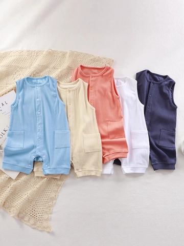 Baby Sleeveless Romper Bodysuit Ribbed Cotton Breathable Snap Button Summer Clothes Newborn Infant Boys Girls