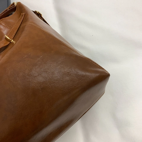 Women Retro Glossy PU Leather Large Capacity Hobo Bag Vintage Simple Commuter Tote Shoulder Bag With Adjustable Strap