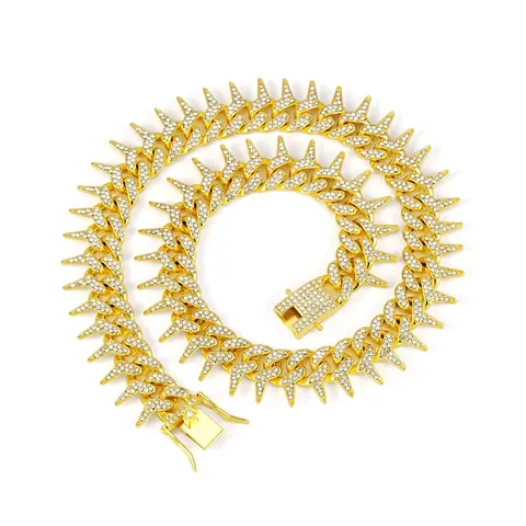 Collana Catena Cuban Link Con Borchie Lega Iced Out Strass Hip Hop Rock Rap Gioielli Per Uomo
