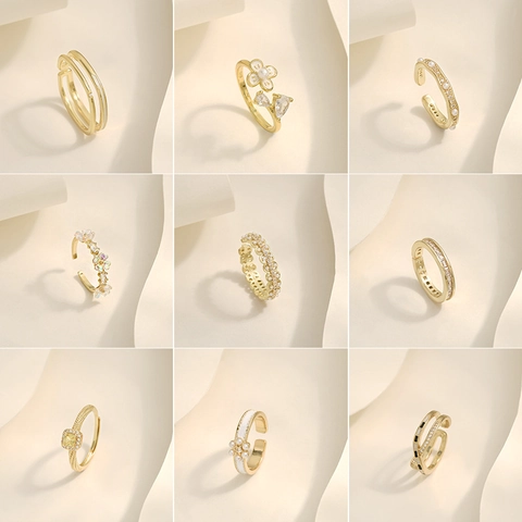 Bagues Ouvertes Ajustables Mode Femmes Cuivre Plaqué Or Avec Zircon Künstliche Perle Émail Bijoux Élégants Luxe Léger Cadeau