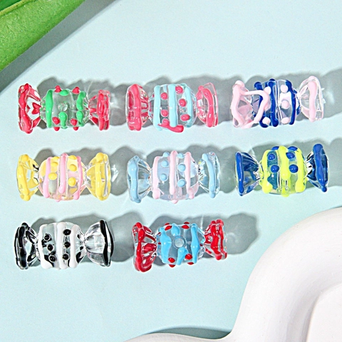 Cuentas de Acrílico en Forma de Caramelo Esmalte para Creación de Joyas DIY Cuentas de Colores a Rayas y Lunares Pintadas a Mano