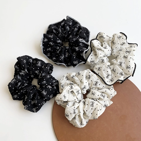 Elastici Per Capelli In Chiffon Con Fiocco A Pois Scrunchies In Tessuto Elastico Porta Coda Di Cavallo Stile Coreano Dolce Per Donne
