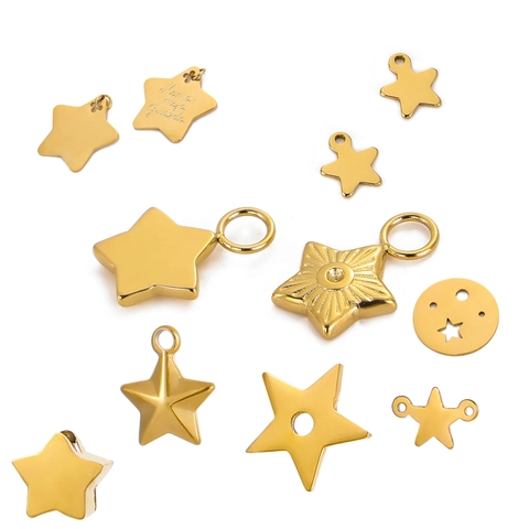 Ciondoli Stella Acciaio Al Titanio Oro Stelle A Cinque Punte Per Creazione Gioielli DIY Collane Bracciali Accessori Incisi