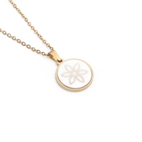 Elegante Roestvrijstalen Ketting Met Ronde Schelp Bloem Hanger Vergulde O-Ketting Sieraden Cadeau Voor Vrouwen