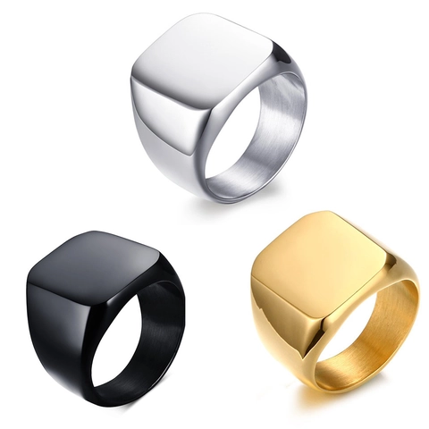 Anillo De Sello Cuadrado Hombre Acero Inoxidable Pulido Minimalista Geométrico Joyería Accesorio Moda Regalo Para Él
