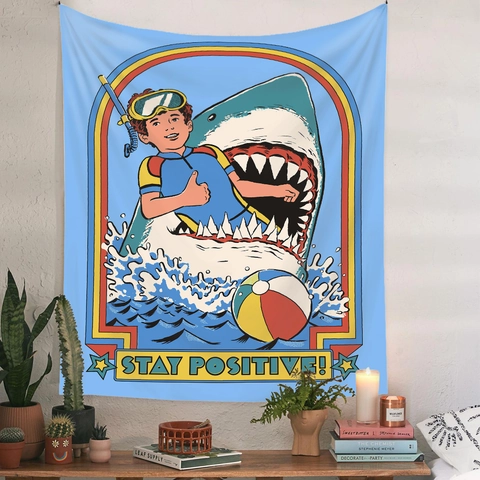 Retro Comic Tapestry Wall Hanging Polyester Pop Art Cartoon Background Cloth Bedroom Dorm Decor Stay Positive Pattern