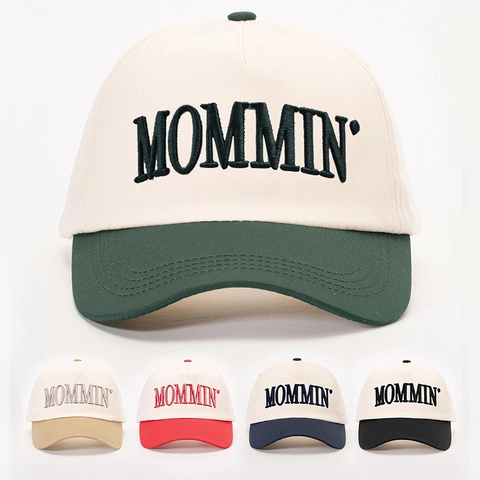Cappello Da Baseball Ricamato Mommin Bicolore Poliestere Regolabile Visiera Curva Cappello Da Sole Casual Outdoor