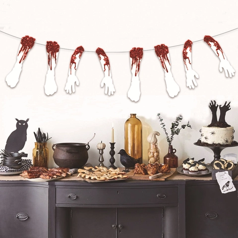 Halloween Blutige Abgehackte Hände Und Füße Banner Horror Glitzer Papier Party Girlande Dekoration Gruselhaus Requisiten