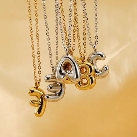 Collar De Letra Inicial De Burbuja 3D De Acero Inoxidable Chapado En Oro De 18K Colgante De Alfabeto Para Mujer