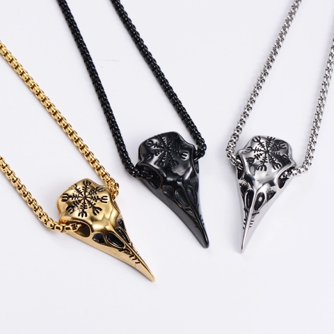 Collana Pendente Teschio Di Corvo Acciaio Inossidabile 304 Bussola Nordica Vichinga Vegvisir Gioielli Gothic Vintage Uomo