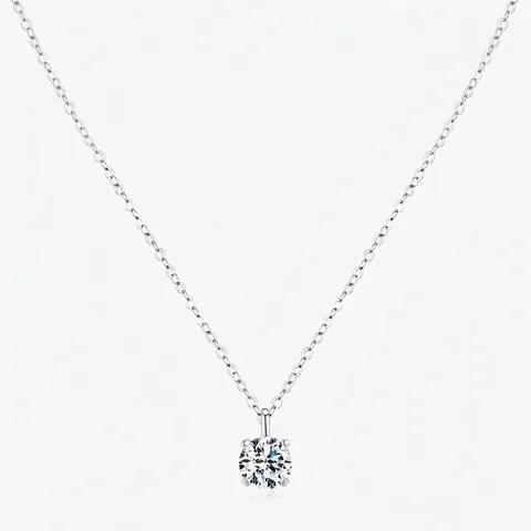 925 Sterling Silber Moissanit Halskette Runder Brillantschliff Funkelnde Minimalistische Schlüsselbeinkette Damen Schmuck