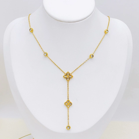 Collana e Bracciale con Nappa Lunga in Acciaio Inossidabile Fiore Perla Artificiale Strass Gioielli alla Moda da Donna