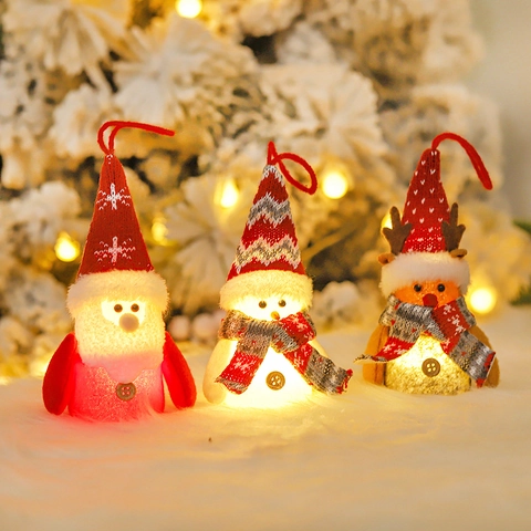 Bambola Di Peluche Di Natale LED Ornamento Da Appendere Babbo Natale Pupazzo Di Neve Renna Luminoso Maglia Decorazione