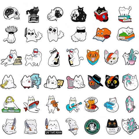 Cartoon Cat Enamel Brooch Pin Zinc Alloy Animal Badge Novelty Clothing Lapel Decor For Backpack Hat Jacket