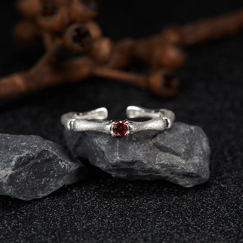925 Sterling Silver Plated 18K Gold Natural Garnet Rings For Women Minimalist Vintage Red Gemstone Snake Heart Bow Adjustable Open Rings