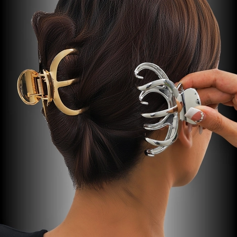 Metall Haarklammer Groß Starker Halt Legierung Hai Haarspange Elegant Geometrisch Hohl Kopfschmuck Für Damen Mädchen