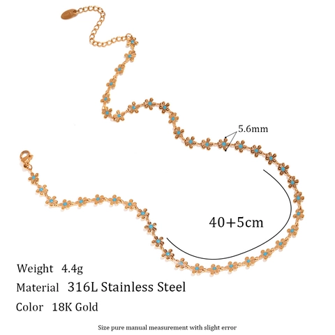 Vintage Edelstahl 18K Vergoldet Blaue Emaille Blume Halskette Armband Set Für Damen Handgemachte Floral Kette Schmuck