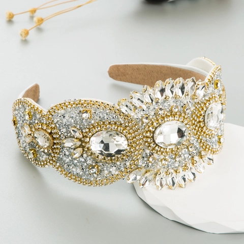 Baroque Wide Padded Headband For Women Luxury Glass Rhinestone Crystal Beaded Hair Hoop Wedding Party Fashion Accessory