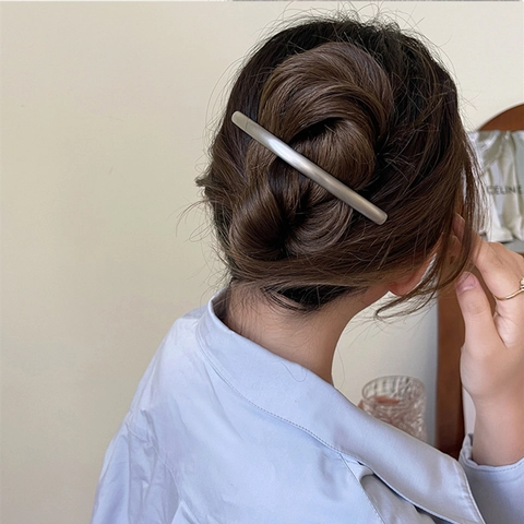 Pasador De Pelo De Arco Metálico Minimalista Aleación Pulida Muelle Horquilla Elegante Accesorio Para Mujeres