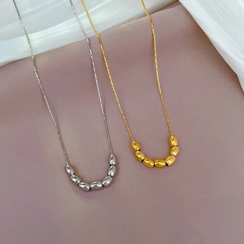 Collana Minimalista In Acciaio Al Titanio Placcata Oro Chicco Ovale Catena Da Clavicola Gioielli Di Moda Per Donna