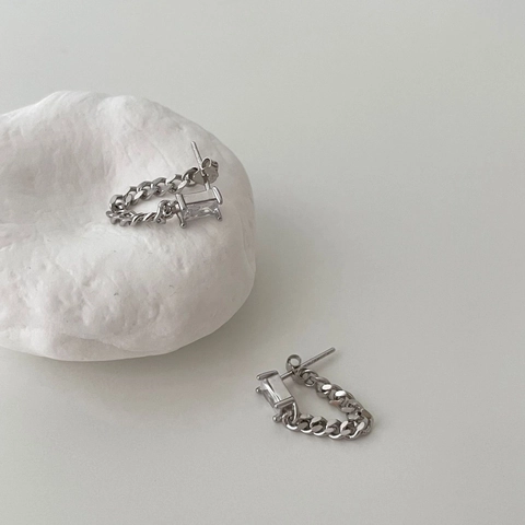 Minimalistische Ohrstecker Aus 925er Sterlingsilber Mit Rechteckigem Zirkon Und Kubanischer Gliederkette U-Form Für Damen