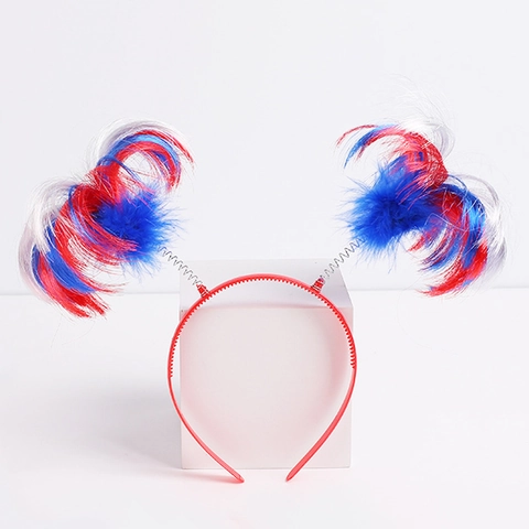 Patriotic Independence Day Headband Necklace Bracelet Pom Pom Synthetic Hair Plastic Headwear Festival Carnival Novelty