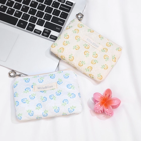 Floral Lace Makeup Bag Polyester Mesh Pouch Zippered Cosmetic Organizer Portable Travel Wash Bag Elegant Style For Women