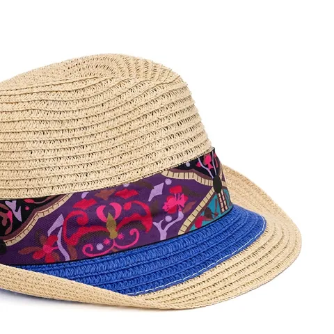 Cappello Fedora In Paglia Da Donna Protezione Solare Spiaggia Nastro Etnico Traspirante Regolabile