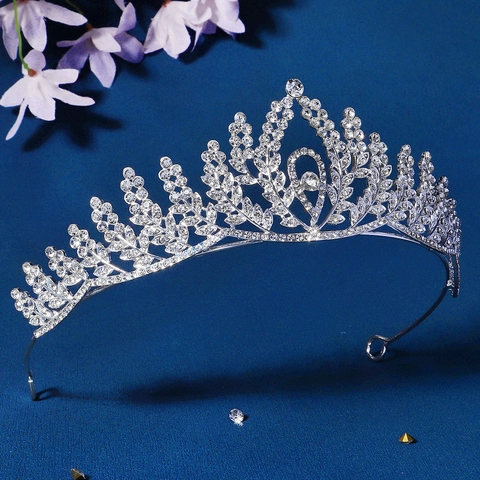 Bridal Tiara Crown Alloy Rhinestone Crystal Vintage Leaf Design Wedding Princess Hair Jewelry For Women
