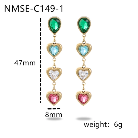 Fashion Stainless Steel Heart Dangle Earrings For Women Gold Silver Plated Multi Colored White Rhinestone Long Drop Jewelry