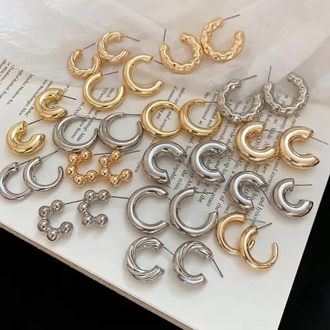 Chunky Hoop Ohrringe Mit 925 Sterling Silber Ohrstecker C-Form Gehämmerte Metall Textur Minimalistische Mode Für Frauen